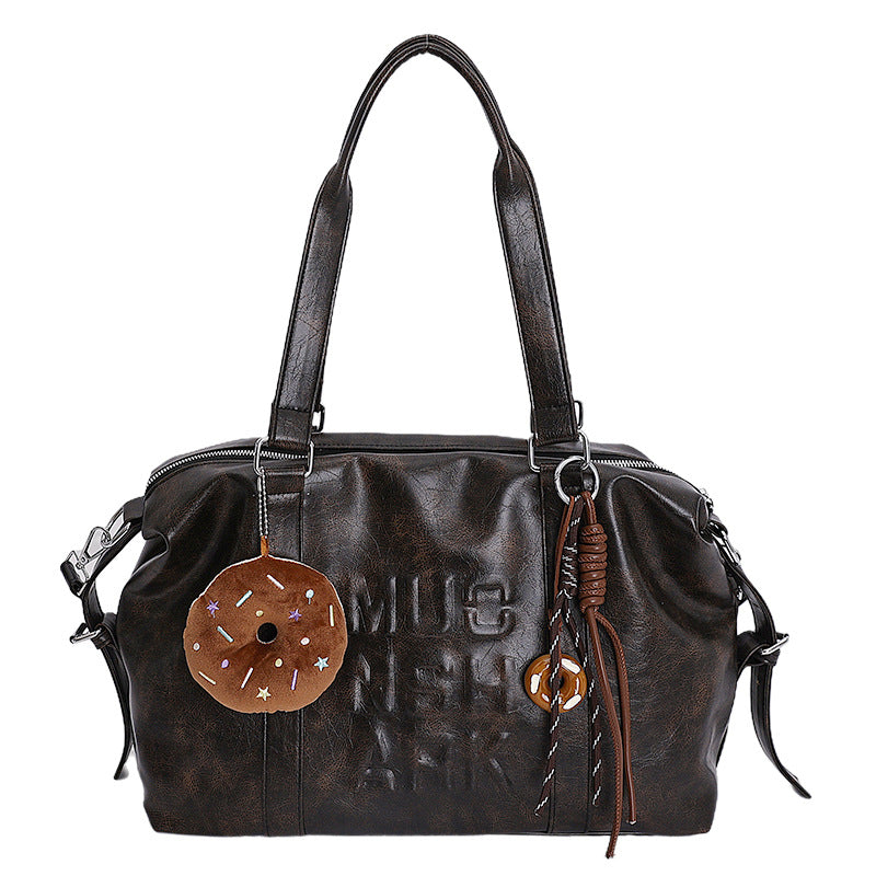 Cute donut charm bag - women's vintage large capacity tote bag - casual shoulder bag - minimalist versatile crossbody bag
