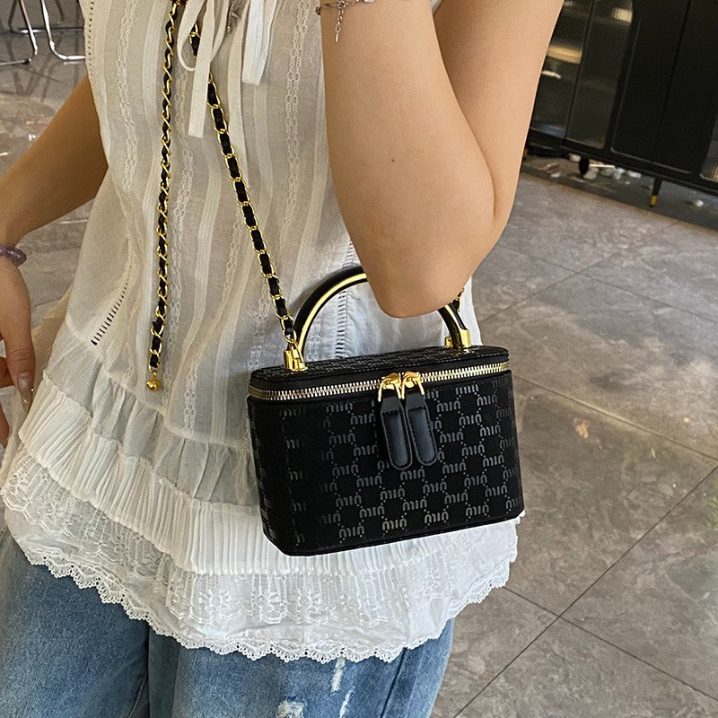Cross-border miu letter box bag light luxury printed messenger bag European and American fashion chain niche single shoulder underarm women's bag