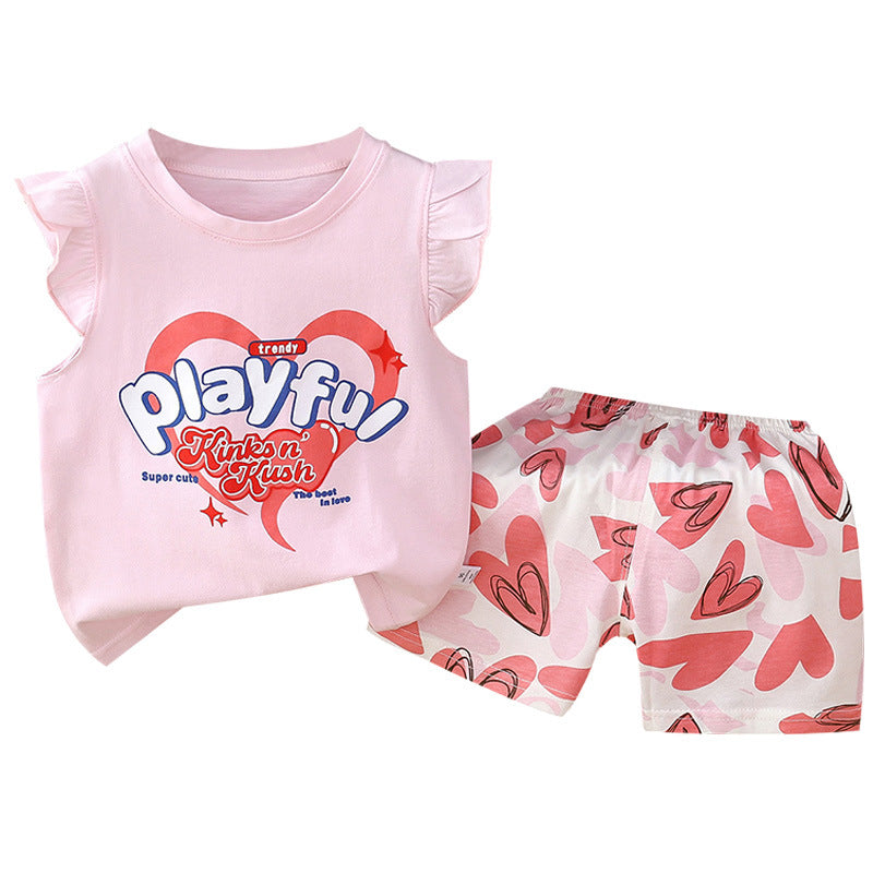 Kids' tank top set - summer new arrival: pure cotton girls' shorts outfit, korean style sleeveless set for baby boys and girls