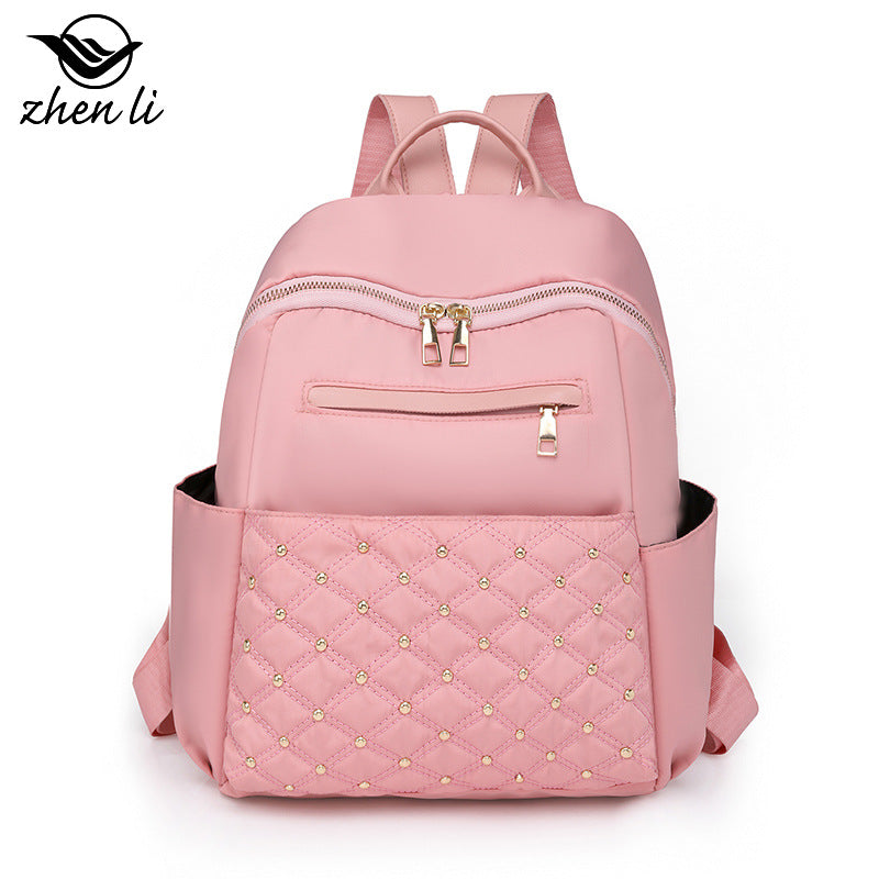 Cross-border wholesale nylon waterproof backpack 2023 new casual simple women's bag large capacity diamond travel backpack
