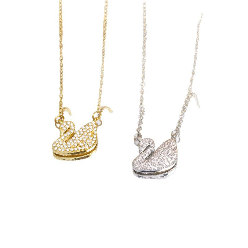 [copper inlaid with zirconium] necklace for women cross-border gemstone swan pendant niche high-end electroplated clavicle chain jewelry wholesale