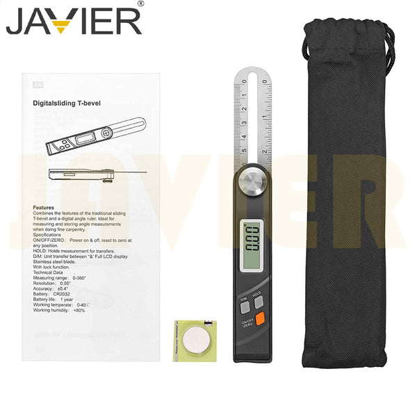 JAVIER stainless steel 0-360 degree digital display T type movable angle ruler, digital display angle ruler angle meter wholesale
