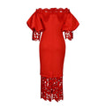 D247 cross-border new one-shoulder off-the-shoulder bodycon lace patchwork lantern sleeve european and american style formal dress - export dress