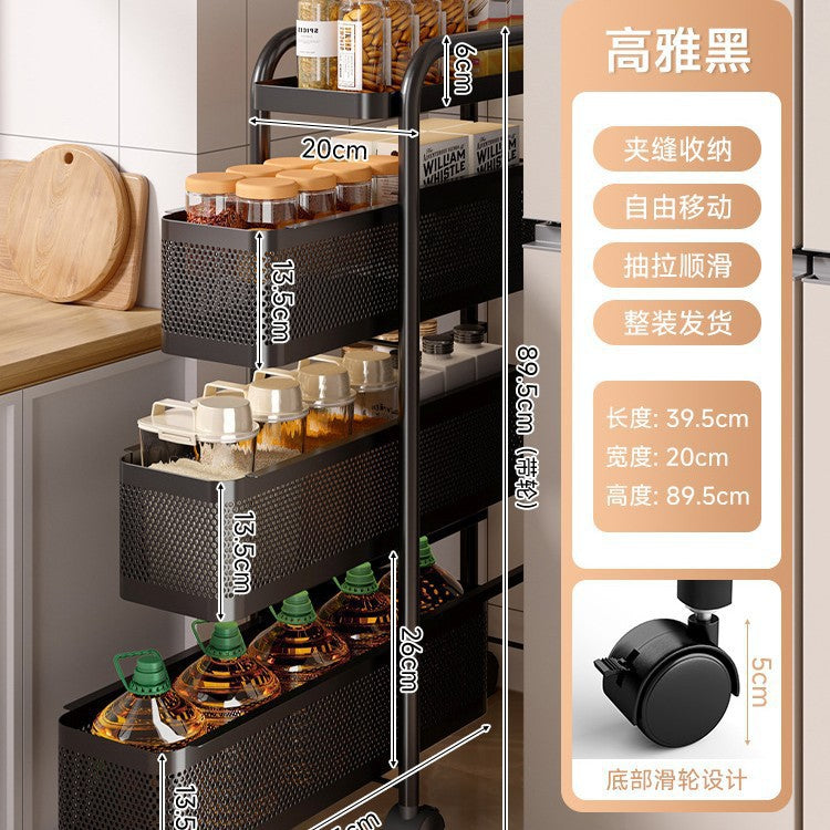 Narrow gap storage shelf stainless steel cart kitchen refrigerator narrow space organizer mobile bathroom storage cabinet