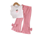 Children's clothing cross-border european and american girls' new strawberry chapter off-white vest + pink trousers set
