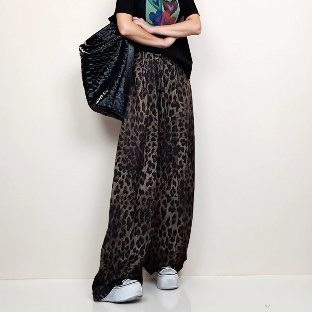 Retro leopard print high waistloose pants women's drapedloosemoppants street trend slimming look breathable casual pants