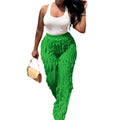 autumn european and american cross-border fashion women's mesh wave pattern high-waisted wide-leg loose pants