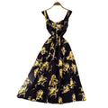 French riviera style red floral print sleeveless dress - women's summer korean high-waisted a-line slimming maxi dress