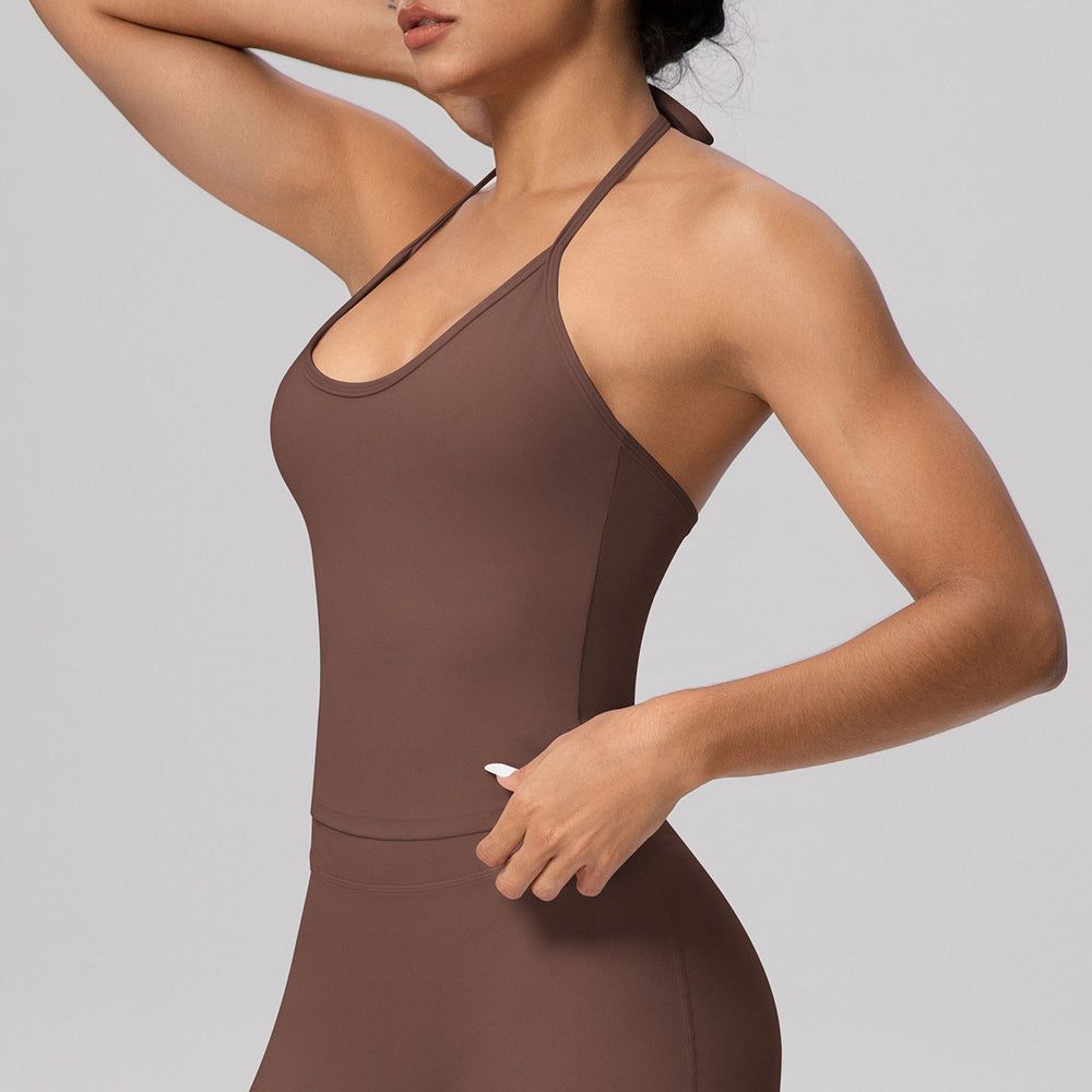 fashionpure color high elastic tight strap halter back sports intimates training running yoga clothes vest for women