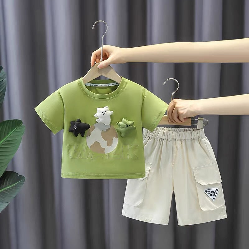 Boys' summer outfit  new summer collection - stylish short-sleeve top and shorts set for boys, wholesale for toddlers and young children