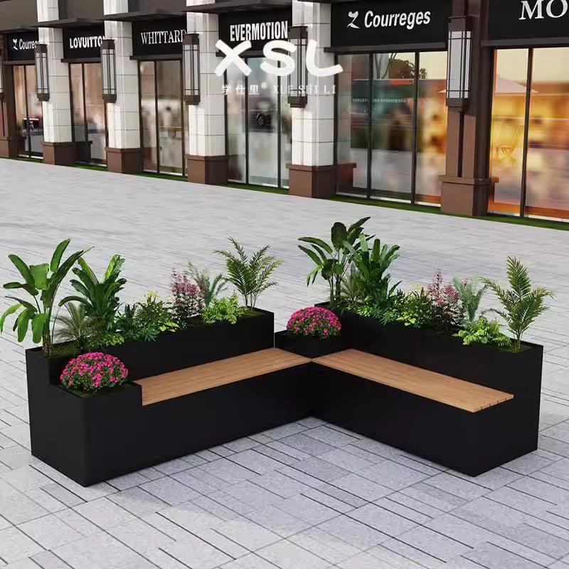 Outdoor stainless steel landscape flower box flower pool seat stool integrated square commercial street wrought iron planting box rest stool