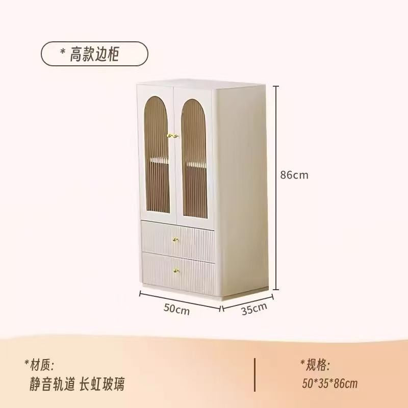 Solid wood coffee table tv cabinet french cream style for home living room floor-standing coffee table tv cabinet modern normcore style side cabinet