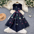Korean style geometric print a-line dress - women's summer short sleeve, minimalist, versatile, elegant, commute-friendly, plus size dress