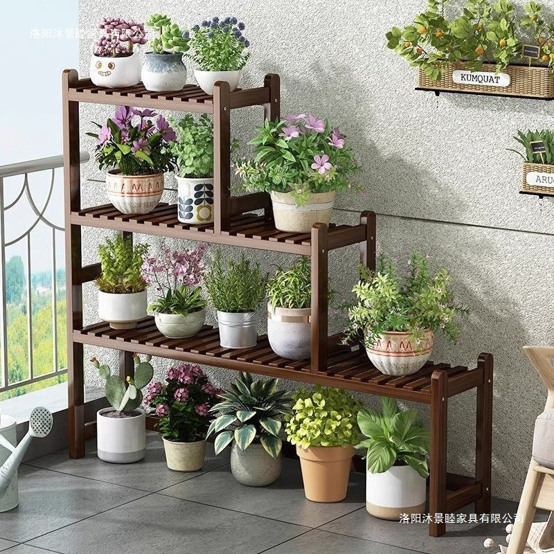 Balcony flower stand floor-standing storage rack multi-layer living room stepped green radish rack indoor solid wood succulent climbing bracket