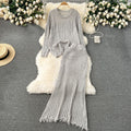 Korean style early spring outfit: effortless knit set for women - designer cutout top & versatile midi skirt two-piece trendy set