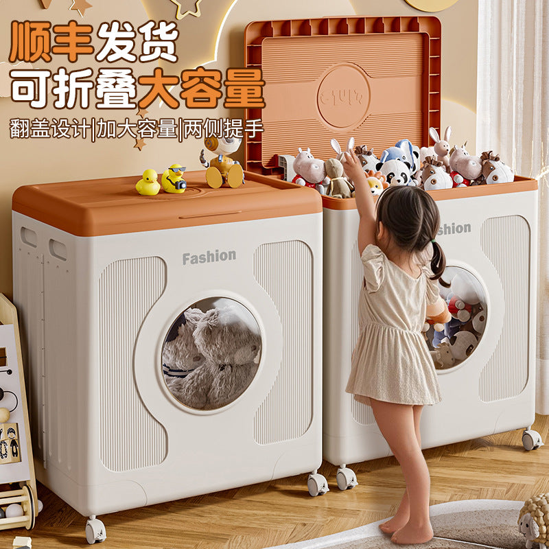 160L large-capacity storage box, multi-functional clothing folding storage box with wheels, household plastic clamshell finishing basket