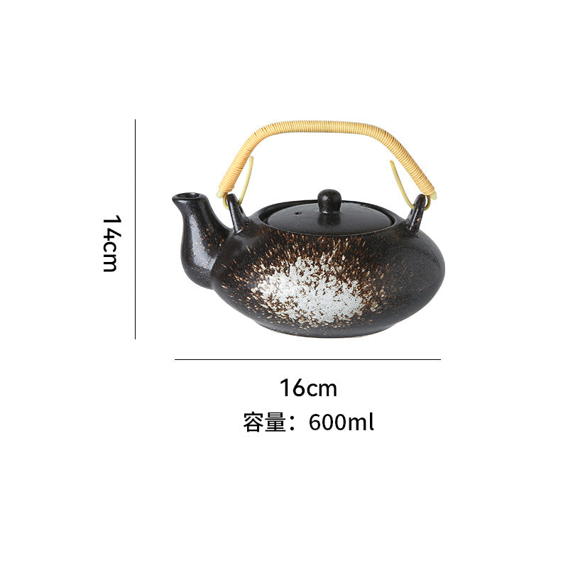 Japanese retro ceramic home tea maker tea cup single pot creative bamboo handle satchel tea set cold water kettle suit