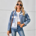 Fashion cross-border foreign trade independent station  new washed denim leopard print python print short jacket tops