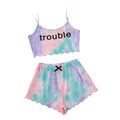 European and american new gradient english "trouble" print top and shorts loungewear set - direct from the manufacturer