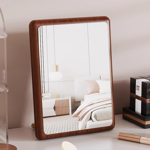 Light luxury advanced solid wood vanity mirror desktop desktop vanity mirror master bedroom room home vertical retro high definition square mirror