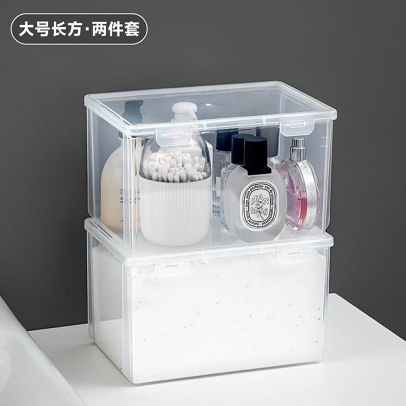 Long plastic washing powder storage box with lid, flip cover storage box, transparent mirror cabinet storage, rectangular storage box.