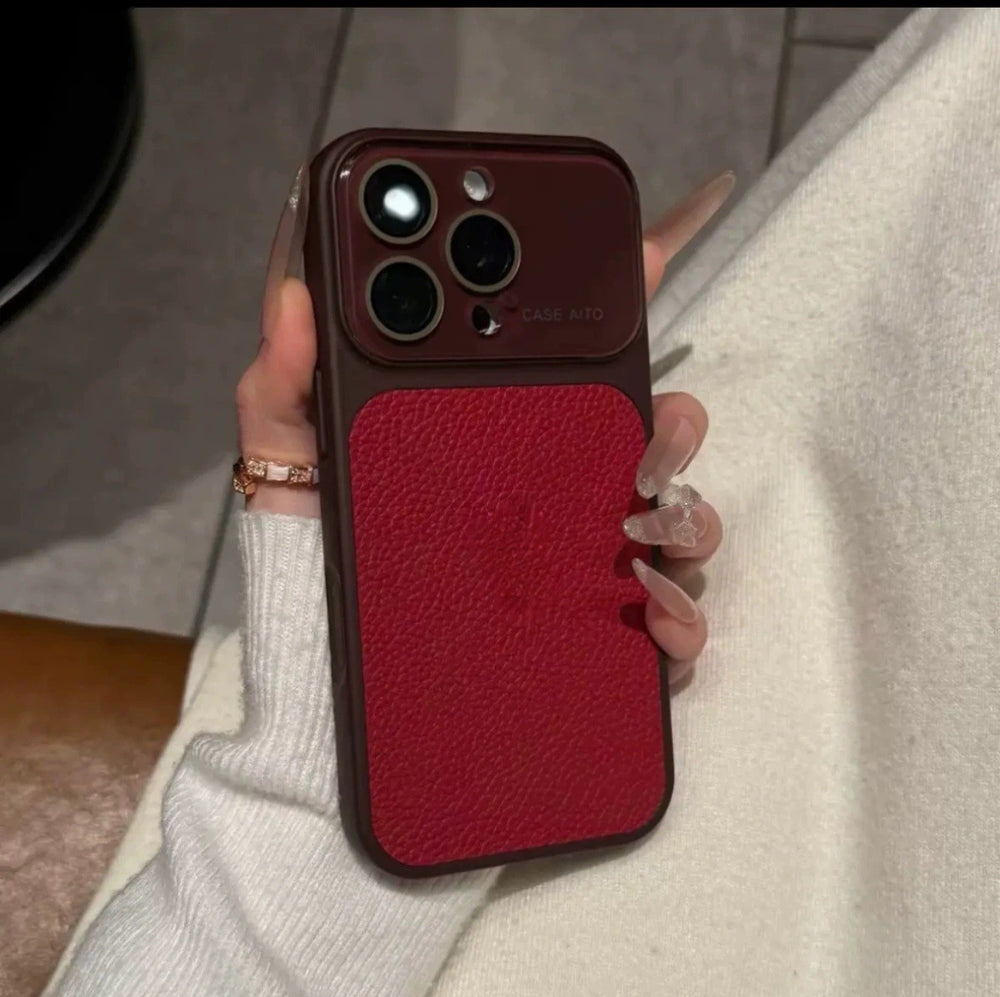 Suitable for iphone17pro lens large window lychee leather pattern mobile phone case apple 15 business case lychee pattern