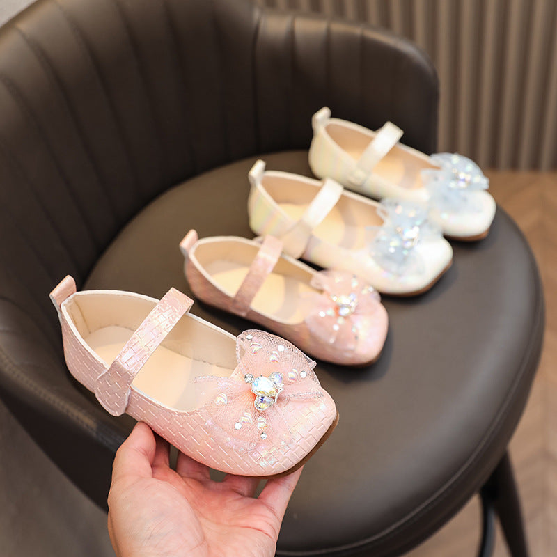 Preppy stylekidsflats square toe springnew arrivalk-style big bowsgirl princess shoes children's leather shoes