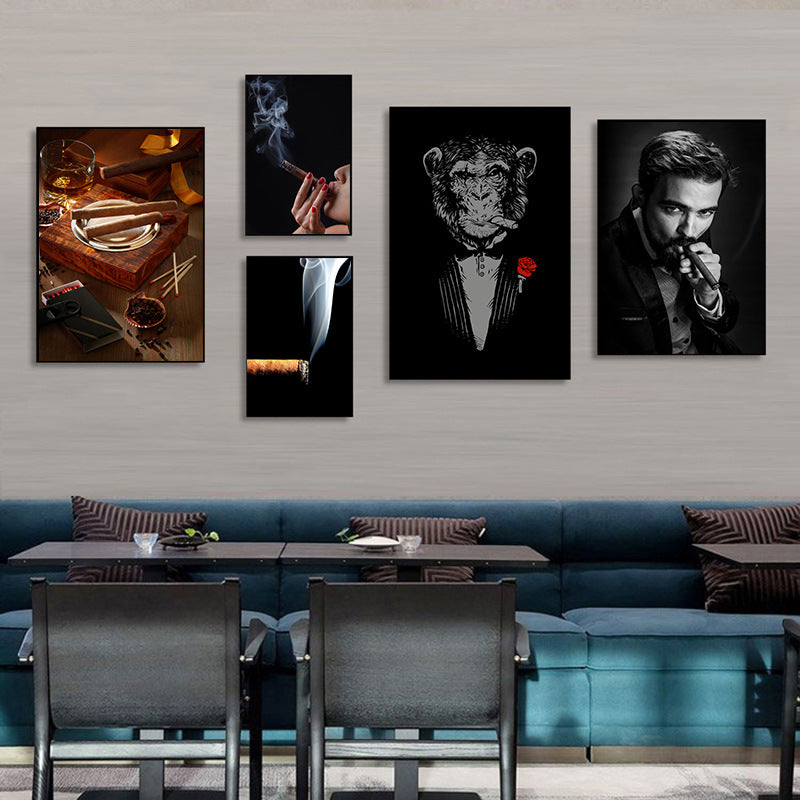 Cigar painting American bar high-end club nightclub box wall decoration painting whiskey winery beautiful woman mural