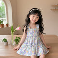 Kids suspender lacedress cake skirt summer thin cotton silk skirt little girl flying sleeve style floral skirt