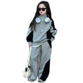 Kids' korean style pants  new color block two-piece set for girls, casual sports sweatpants, spring and autumn fashion (mid-to-large children)