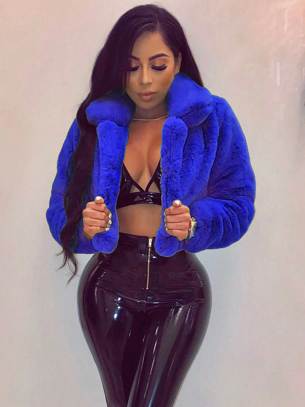 S391021 european and american autumn/winter oversized faux fur cardigan jacket