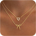 niche design copper zircon gold-plated bows necklace 2025 new style fashionaccessible luxury necklace