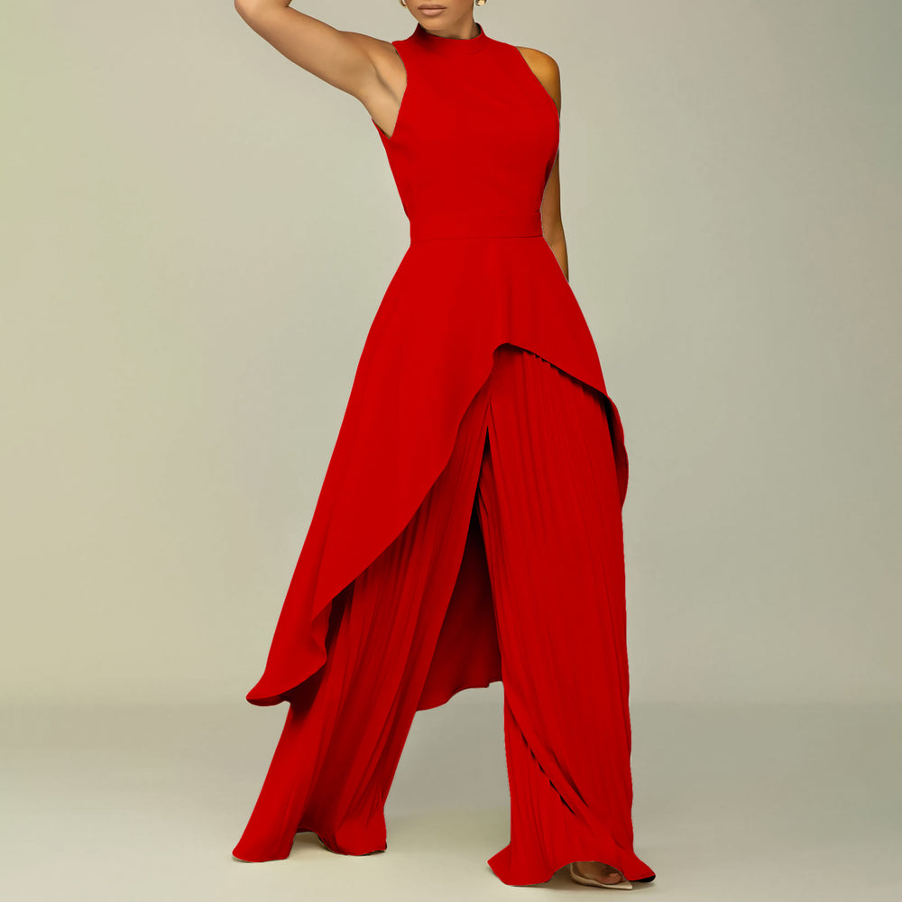 C8556 european and american clothing independent station cross-border ol sleeveless asymmetricaltops wide-leg pants two-piece set foreign trade suit