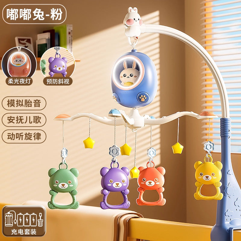 baby crib mobile toy, 0-1 year old baby musical rotating bedside bell, newborn crib hanging rattle night light