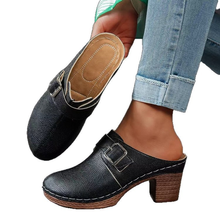 Plus sizecasualexportretrothick sole half slippers for women 2026springoutwearplus sizelazy slip-on slippers