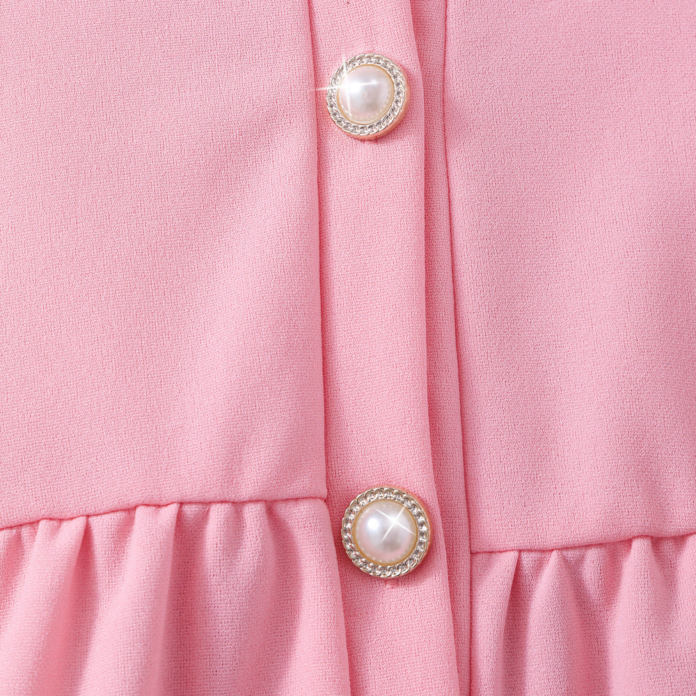 Girls' dress, solid color dress with pearl sleeves + pearl crossbody bag