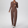 pure color brushed tight high-elastic vest wide-leg long three-piece set sports running fitness yoga suit