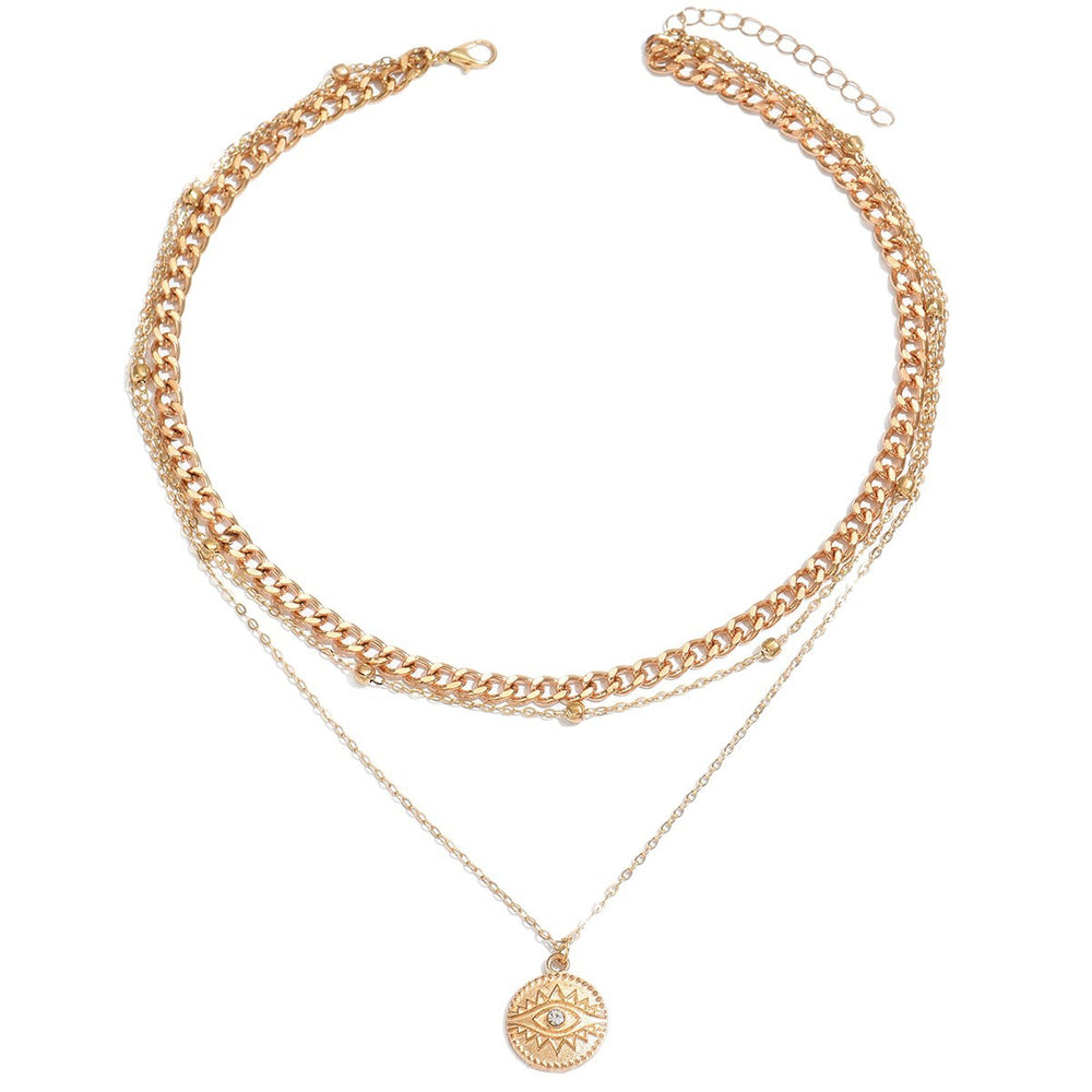 Long necklace wholesale fashion cross-border devil's eye round pendant for women fall and winter chain stacked diamond clavicle chain