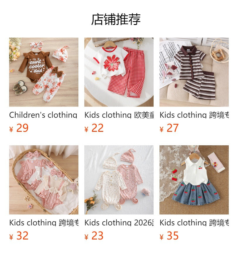 Children's clothing cross-border european and american girls short-sleeved t-shirt + shorts two-piece set children's clothing suit