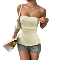 European and american style hot girl sexy bandeau tank top - women's ruched off-shoulder slim fit summer new solid color sleeveless top - export quality