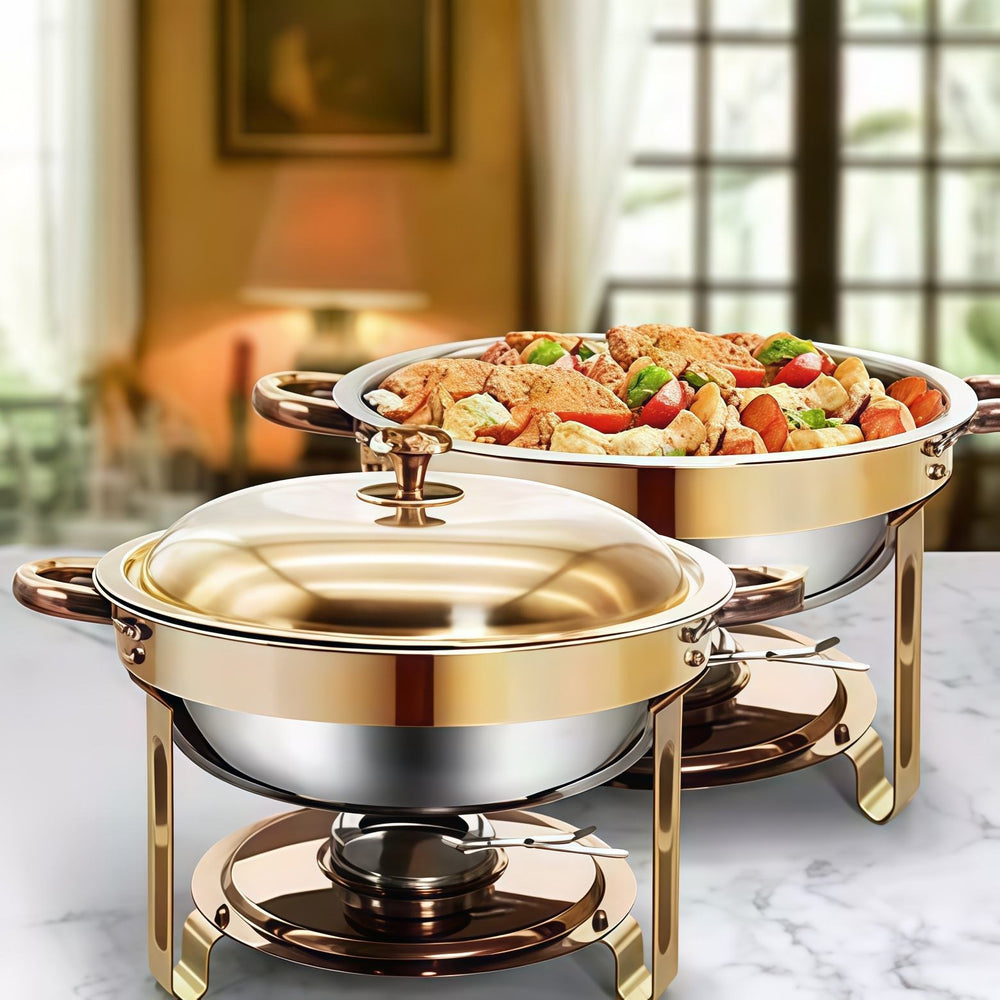 Golden round stainless steel buffet warmer - hotel breakfast buffet stove - soup warmer & food warmer - in stock