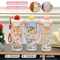 Trendy summer water bottle for girls: high-style, large capacity, tea infuser, straw cup with cute cartoon float – made of plastic