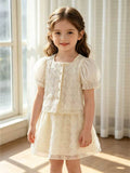 summer cross-border e-commerce 3d mesh flower appliqué top + skirt two-piece set for girls