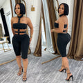 C7728 cross-border   fashion women's sexy off-shoulder beaded halter solid color jumpsuit
