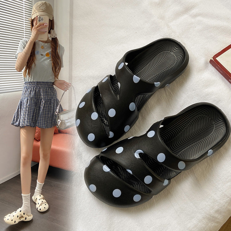 Polka dot holiday lightweight soft eva closed-toe slides - women's summer outdoor anti-slip water-resistant versatile beach sandals