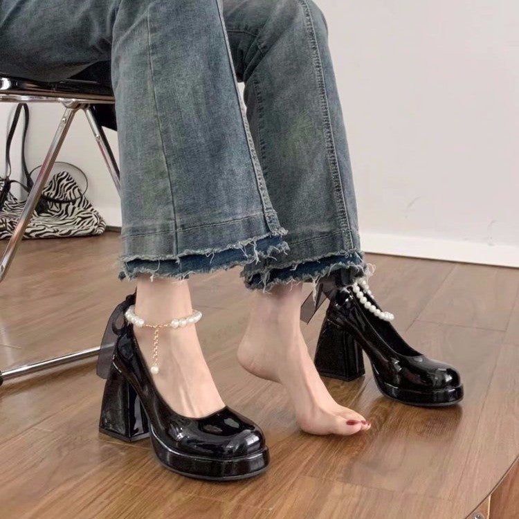 Mary jane shoes women's leather shoes 2025 leather new women's shoes petitesthick sole women's shoes high heels white shoes wedding shoes
