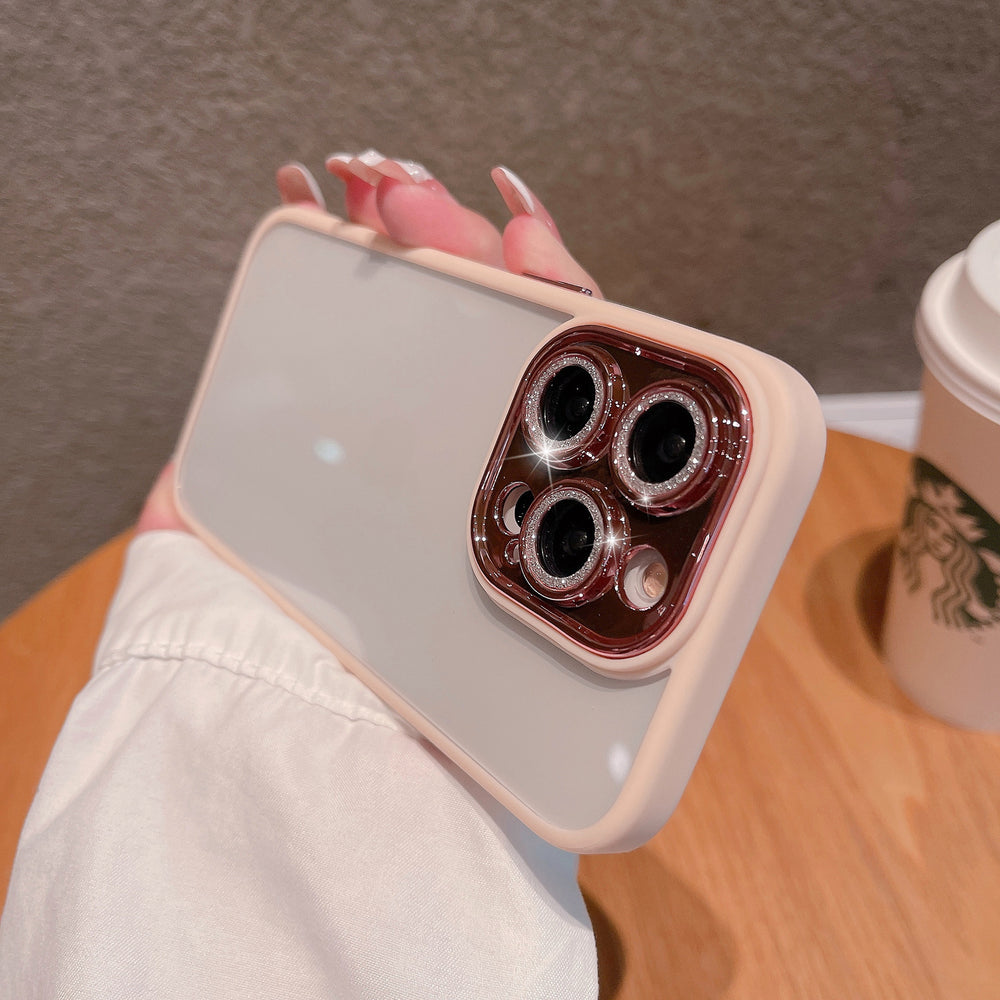 Suitable for iphone16pro electroplated glitter lens film mobile phone case wholesale apple 15 transparent acrylic protection