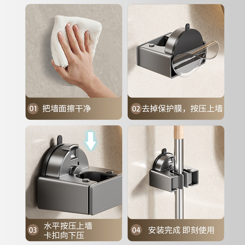 Powerful suction cup, mop clip, hook, wall hanging, no punching, household bathroom, bathroom wall, mop, broom, storage rack