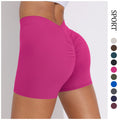 Fashion nude stretch brushed yoga pants back v waist hip lifting belly tight shorts running sports fitness shorts