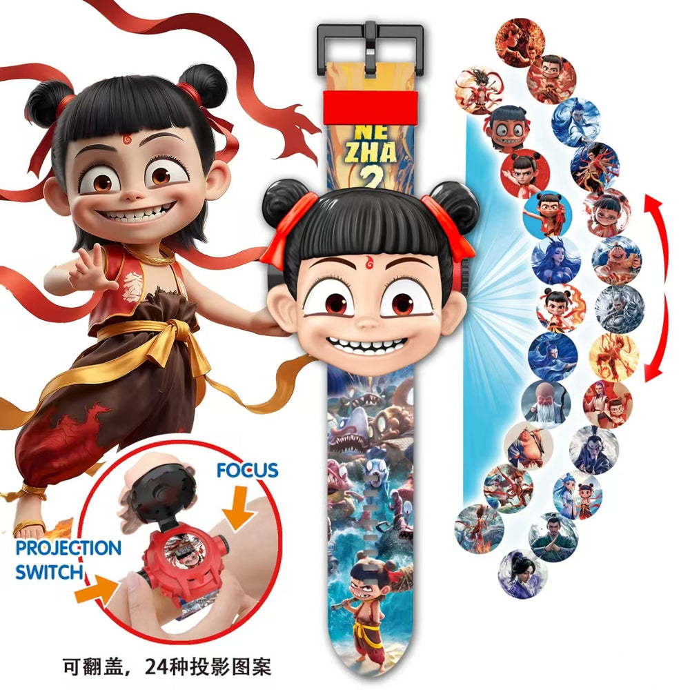 Nezha: the demon child plots havoc in the sea - kids' projector watch, toddler ao bing light-up toy, time-telling gift for boys and girls